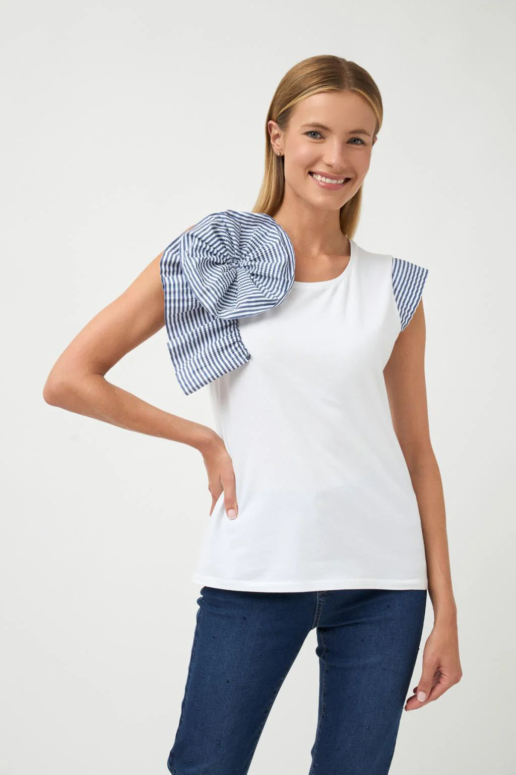 Bariloche Blue Frill Shoulder T-Shirt Cuero