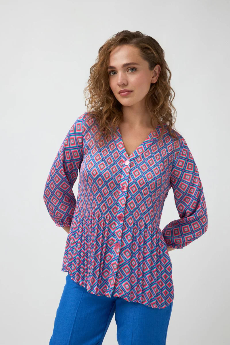 Tinta Printed Plisse Blouse Oliva