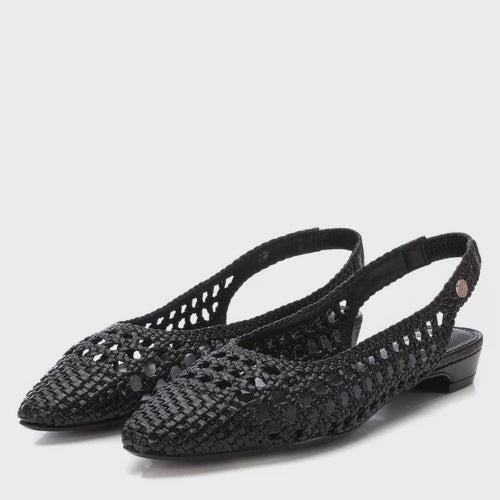 Xti Black Point Toe Woven Slingback Pumps 143785