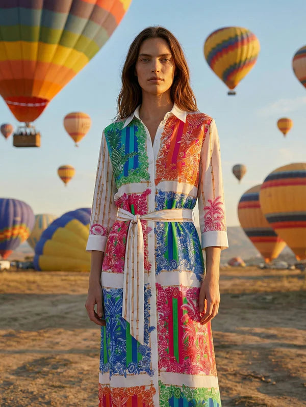Vilagallo Bamboo Print Shirt Dress 33656
