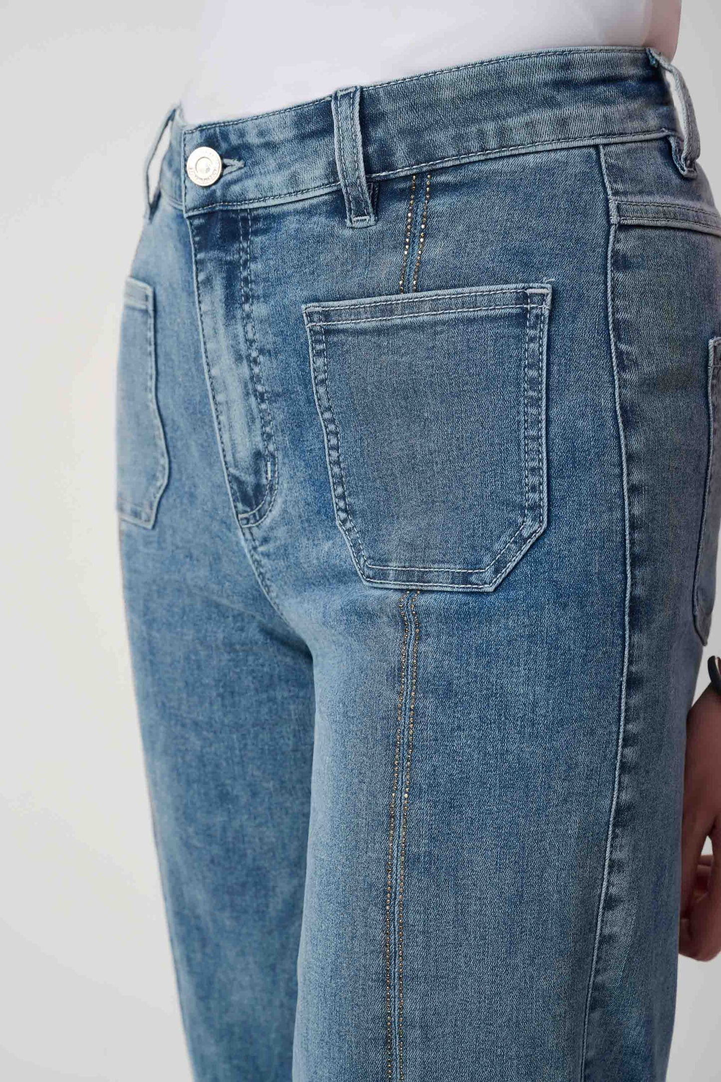Joseph Ribkoff Vintage Blue Culotte Embellished Jean 241903S25