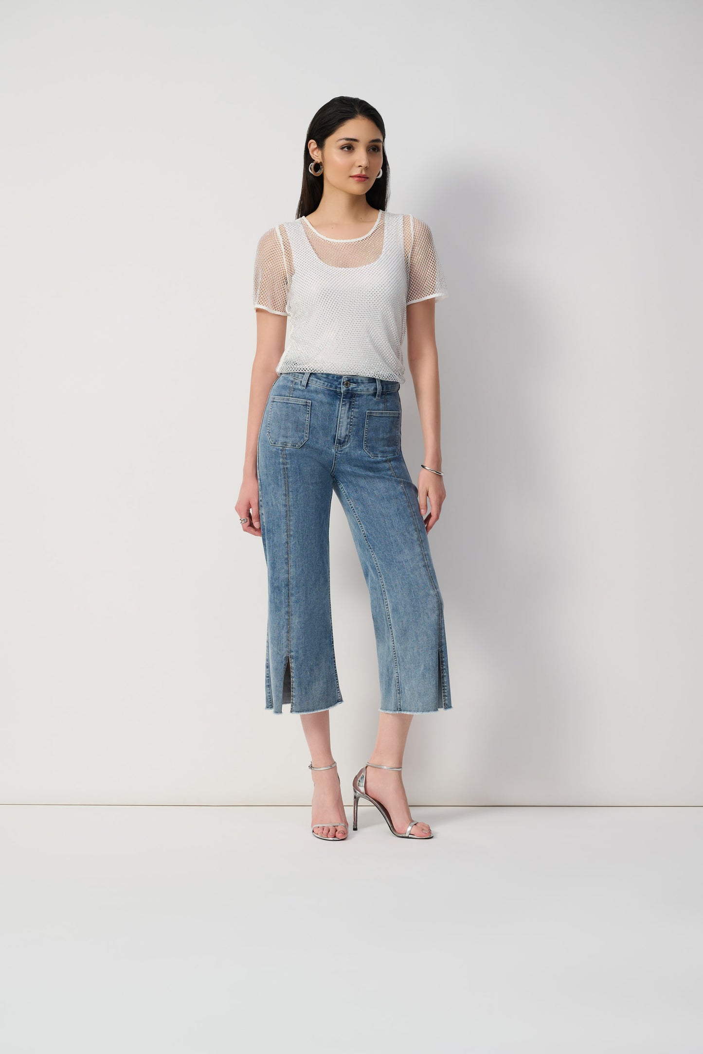 Joseph Ribkoff Vintage Blue Culotte Embellished Jean 241903S25