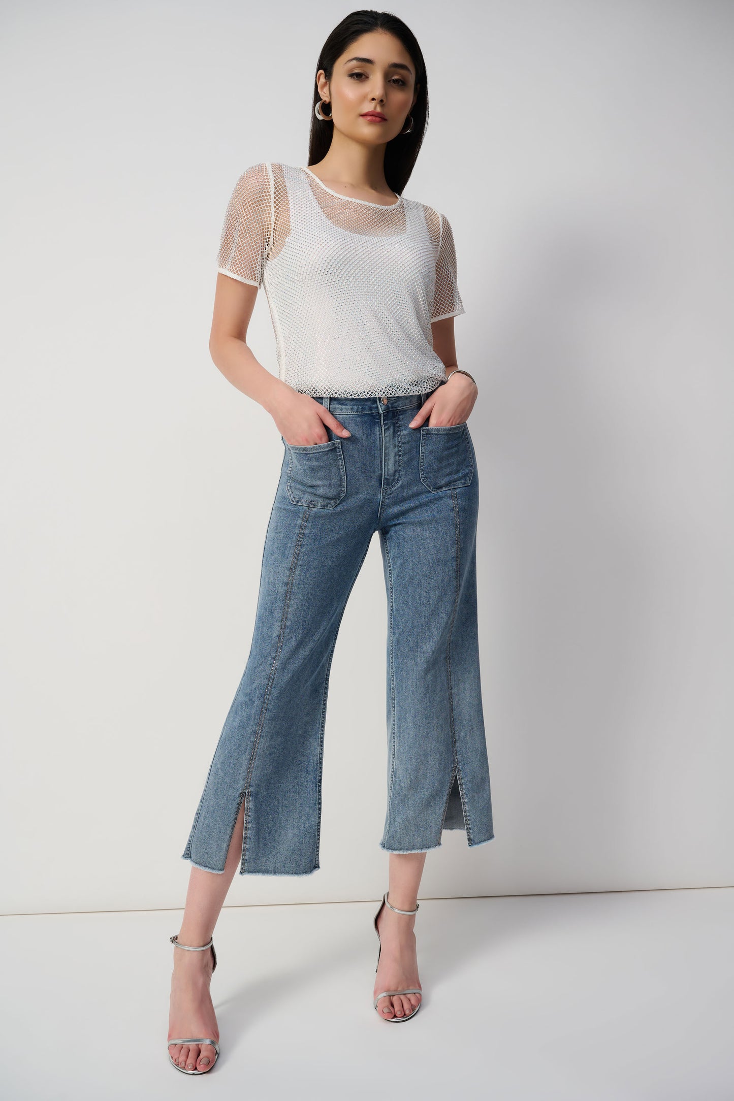 Joseph Ribkoff Vintage Blue Culotte Embellished Jean 241903S25