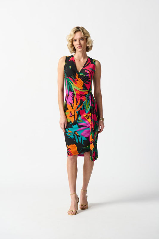 Joseph Ribkoff 242012 tropical floral wrap dress