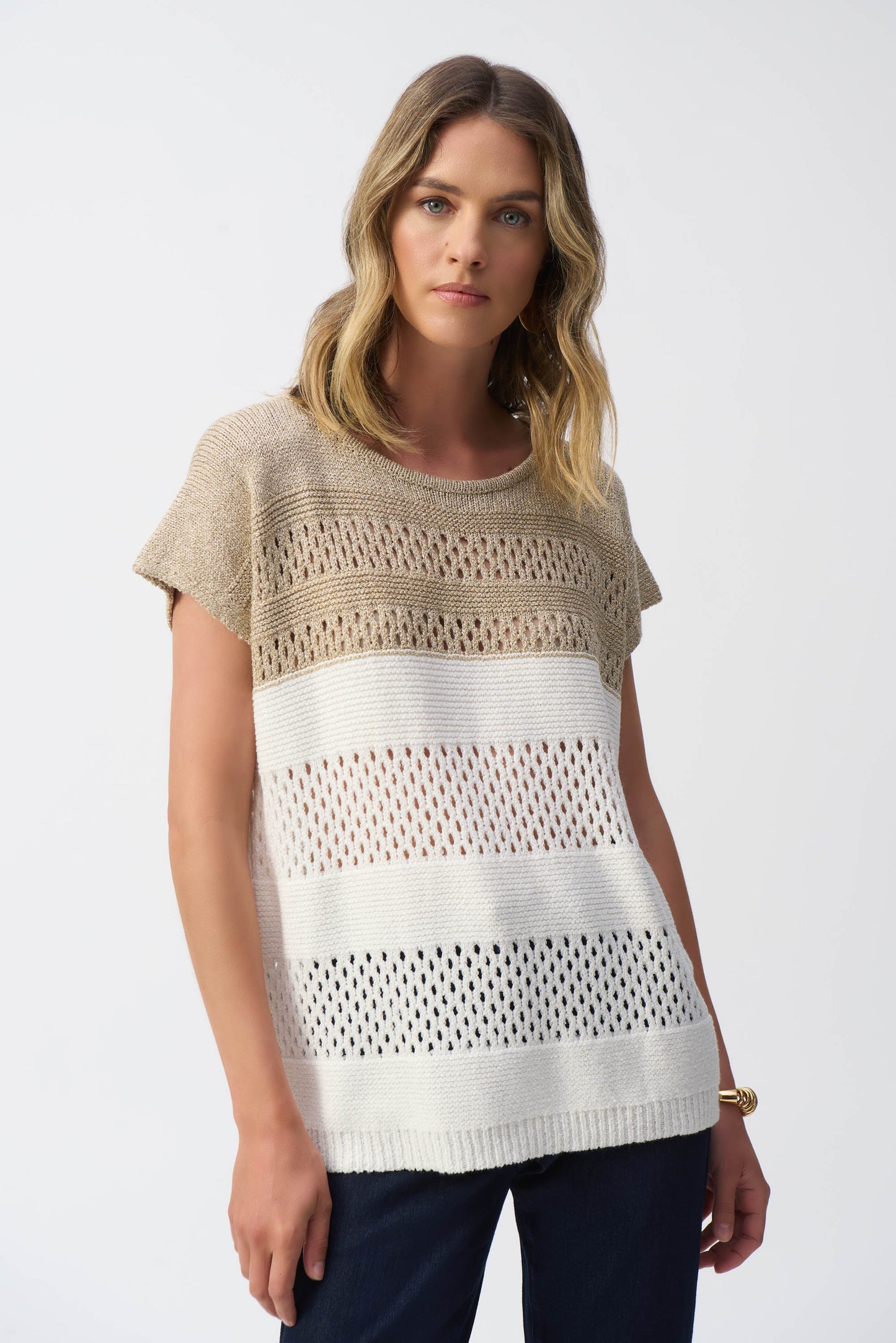 Joseph Ribkoff Metallic Holey Knit Sweater 251927