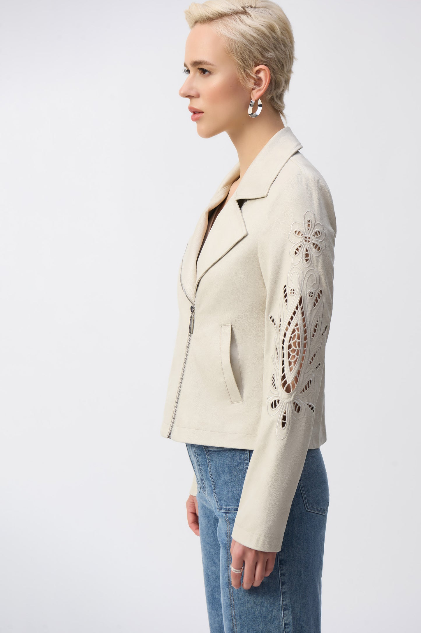 Joseph Ribkoff Moon Stone Faux Leather Biker Jacket 251936