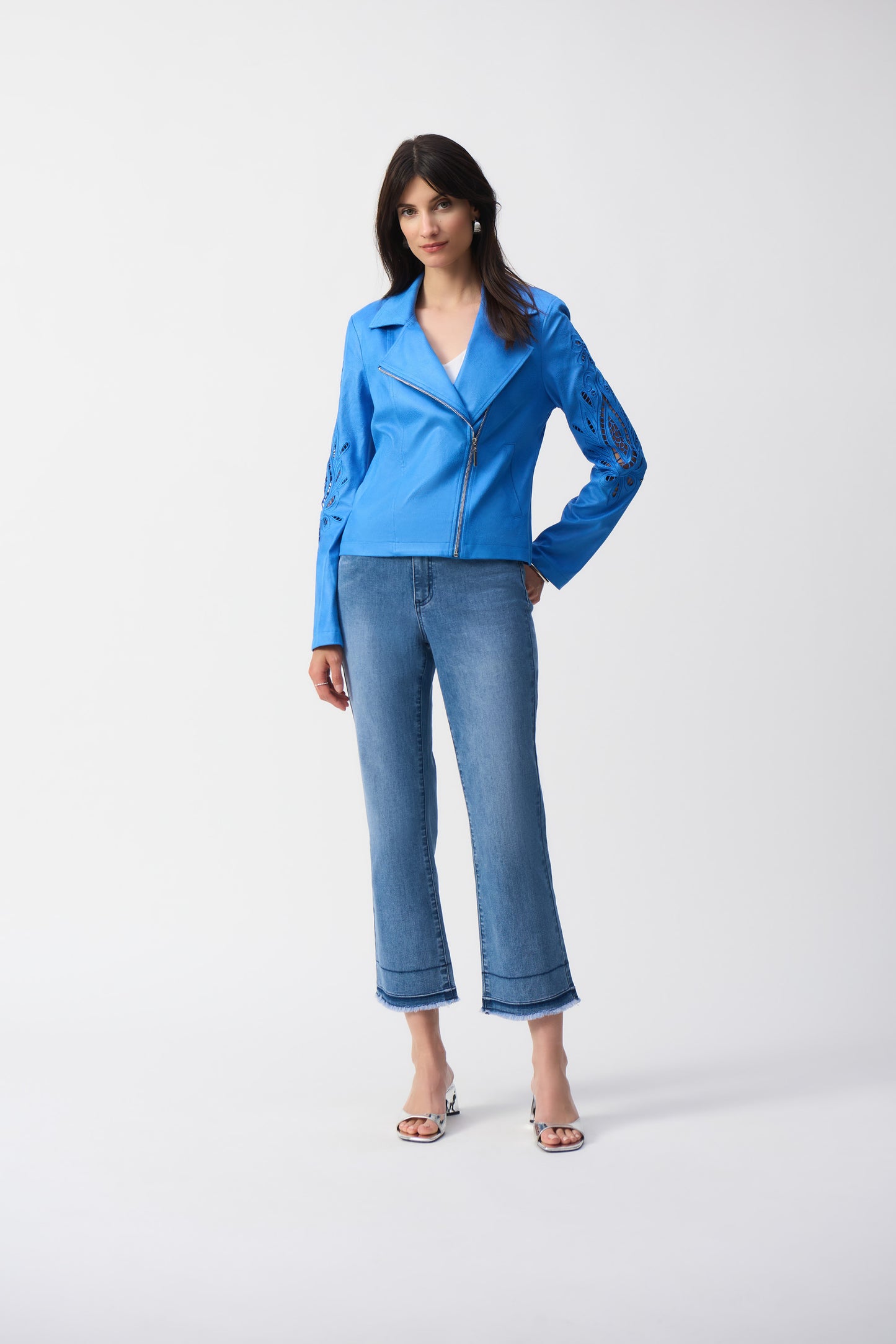 Joseph Ribkoff Coastal Blue Faux Leather Biker Jacket 251936