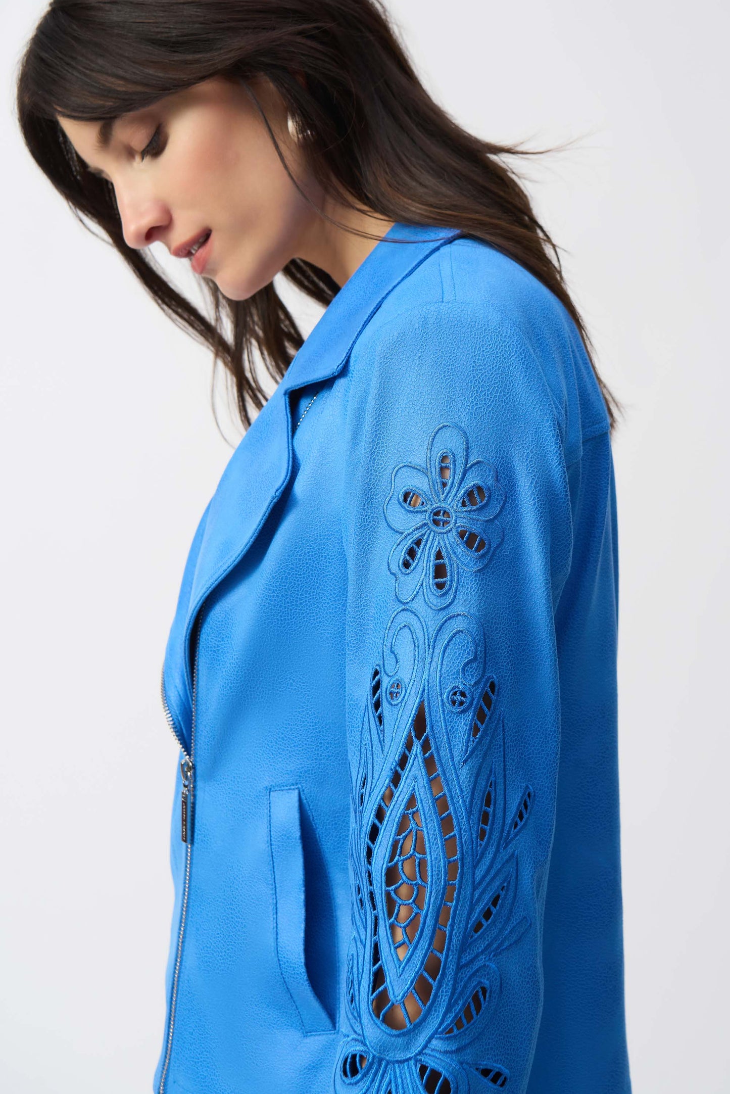 Joseph Ribkoff Coastal Blue Faux Leather Biker Jacket 251936