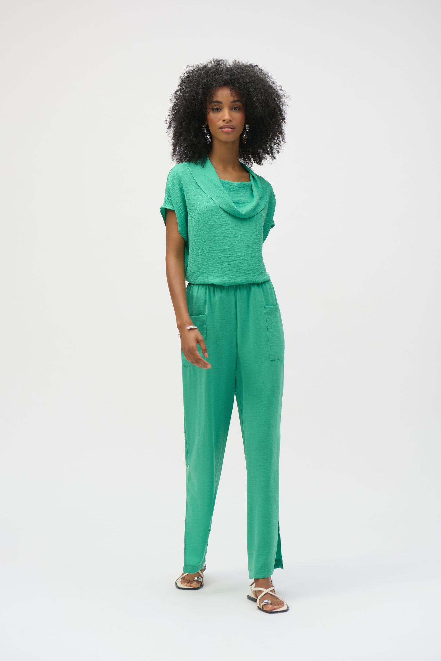 Joseph Ribkoff Garden Green Crinkle Wide leg Trousers 252049