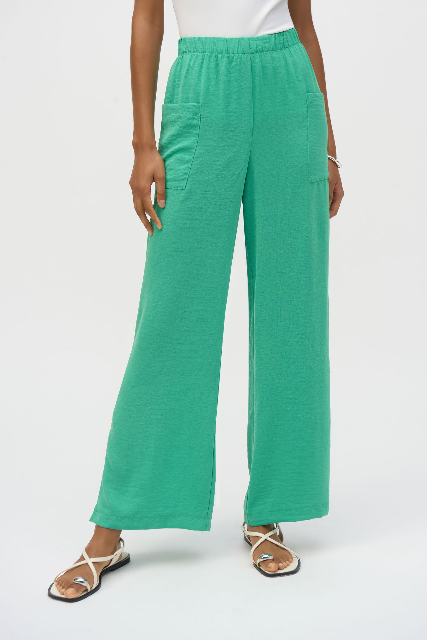 Joseph Ribkoff Garden Green Crinkle Wide leg Trousers 252049
