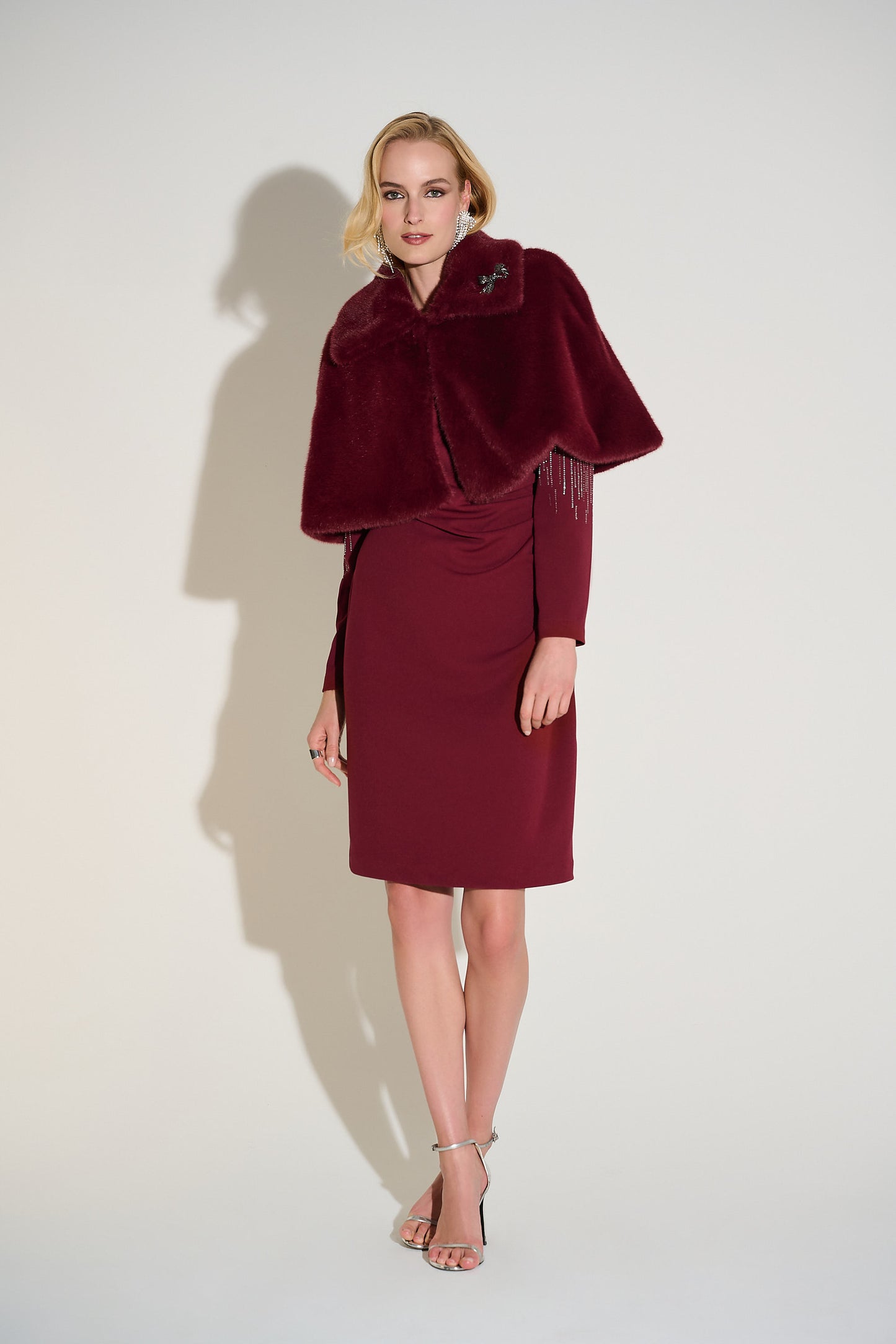 Joseph Ribkoff Merlot Faux Fur Cape 253749