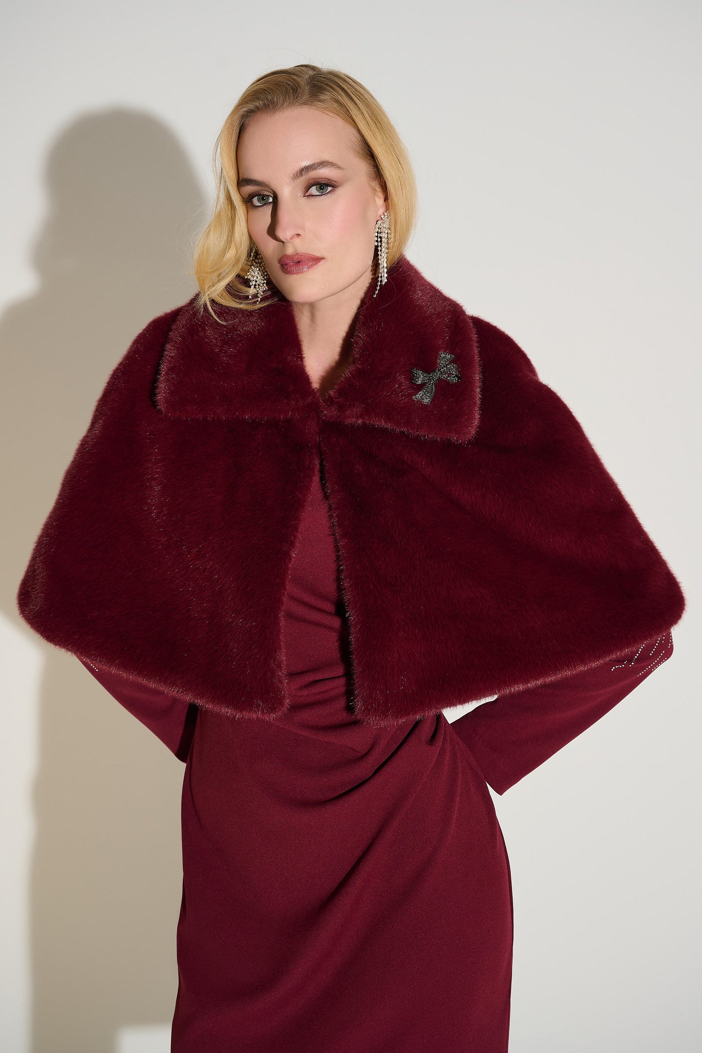 Joseph Ribkoff Merlot Faux Fur Cape 253749
