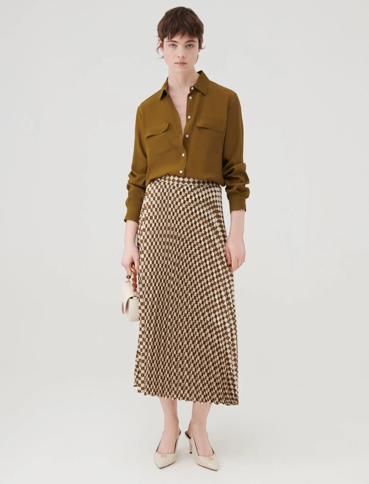 Marella Check Pleated Skirt