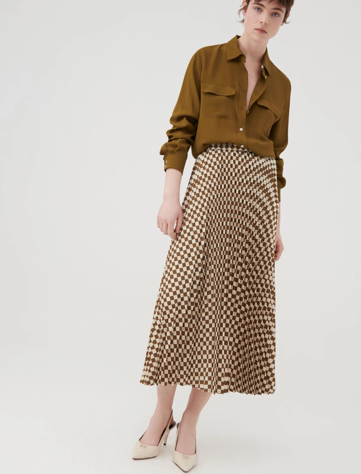Marella Check Pleated Skirt
