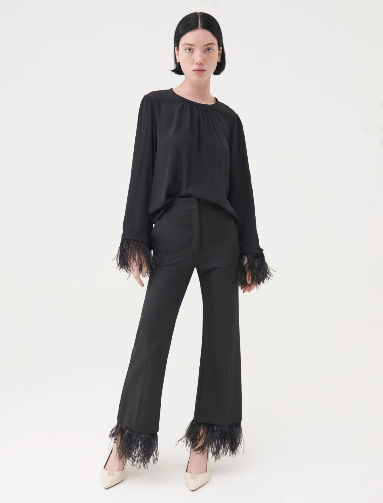 Marella Blouse with Feather Cuffs