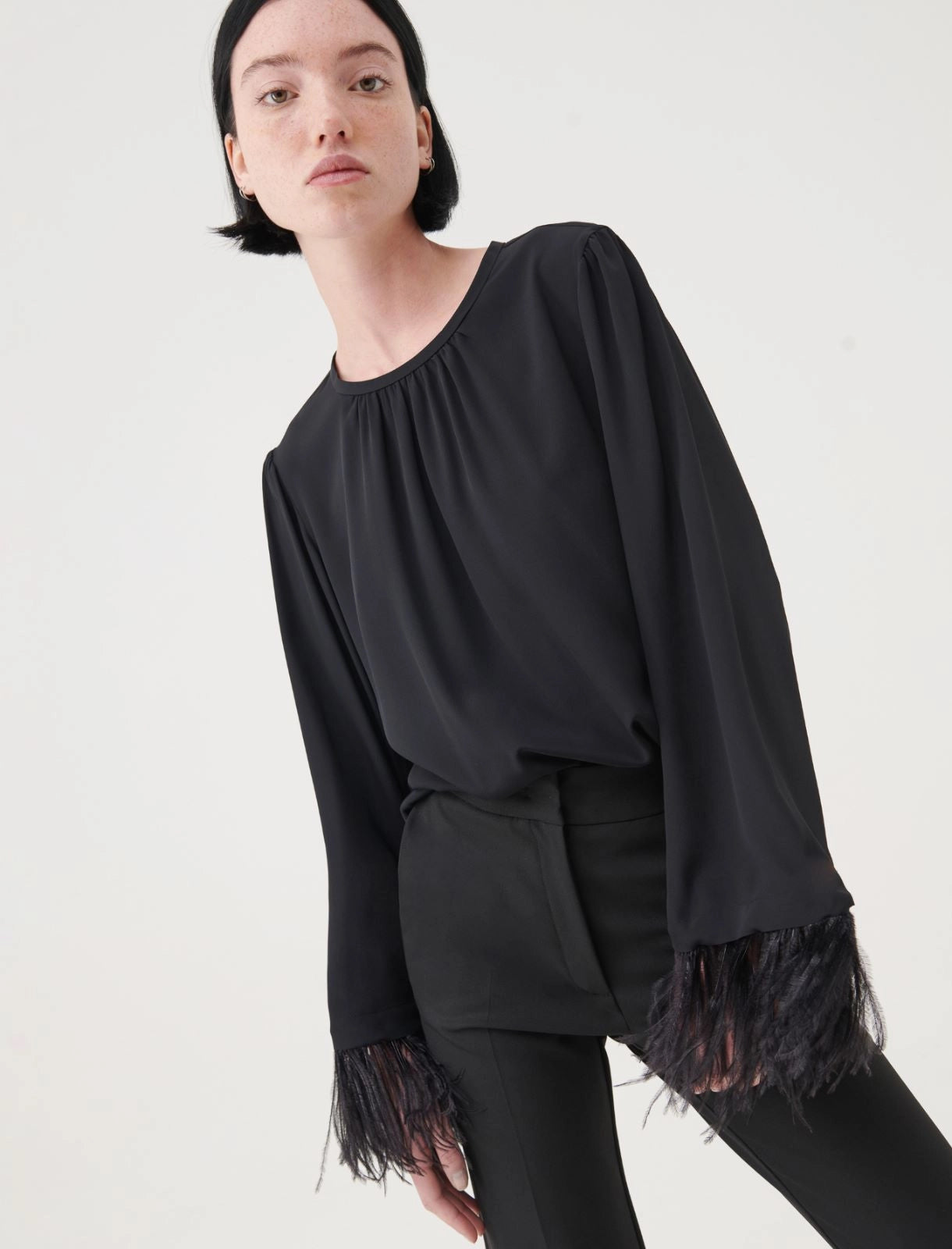 Marella Blouse with Feather Cuffs
