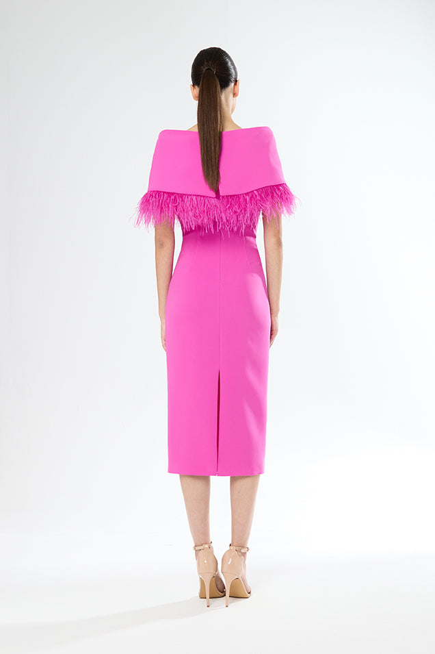 Carla Ruiz Pink Feather Cape Dress 51509