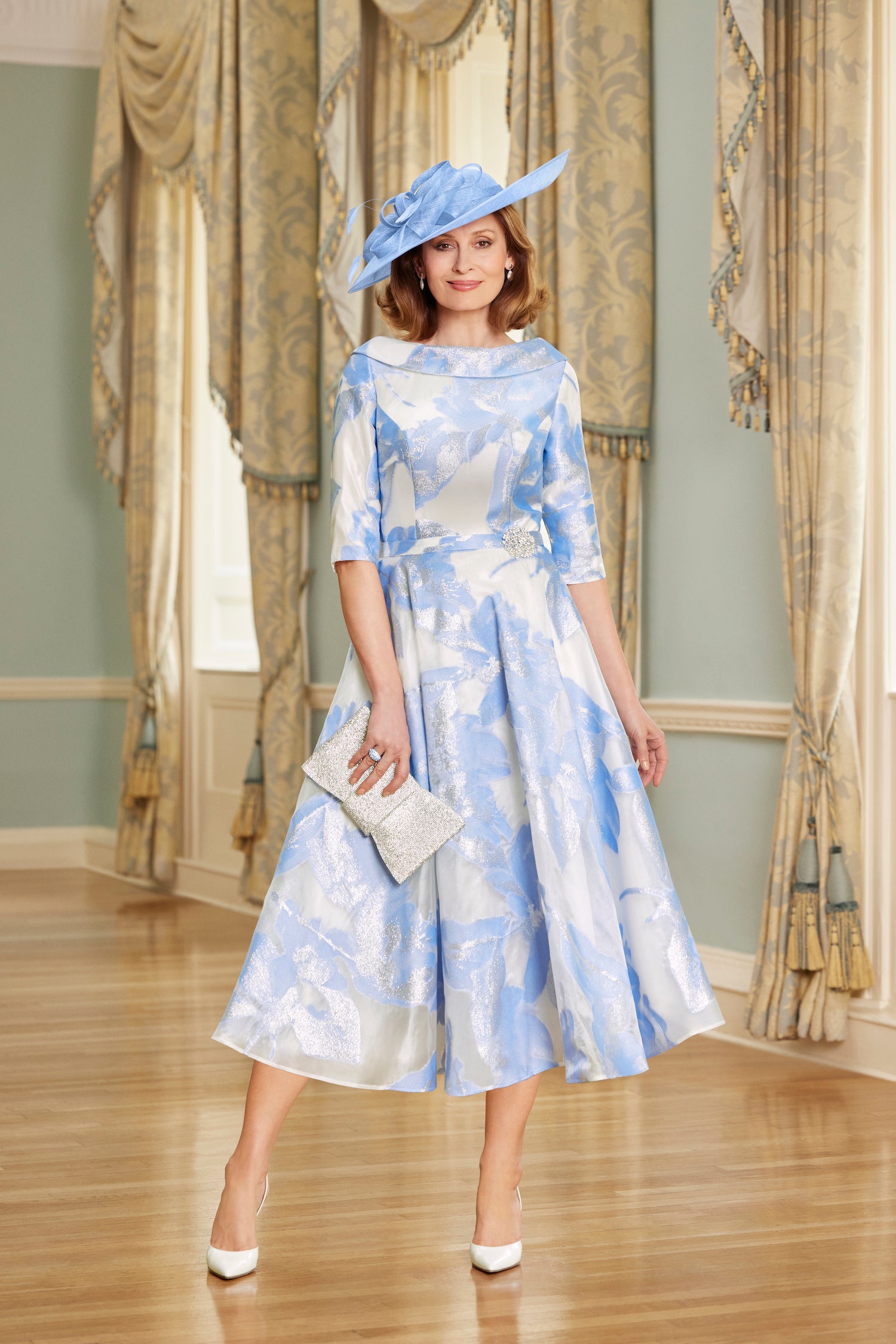 Condici Blue & Cream Metallic Dress 71168 N.Shelley Condici Blue & Cream Metallic Dress 71168 N.Shelley