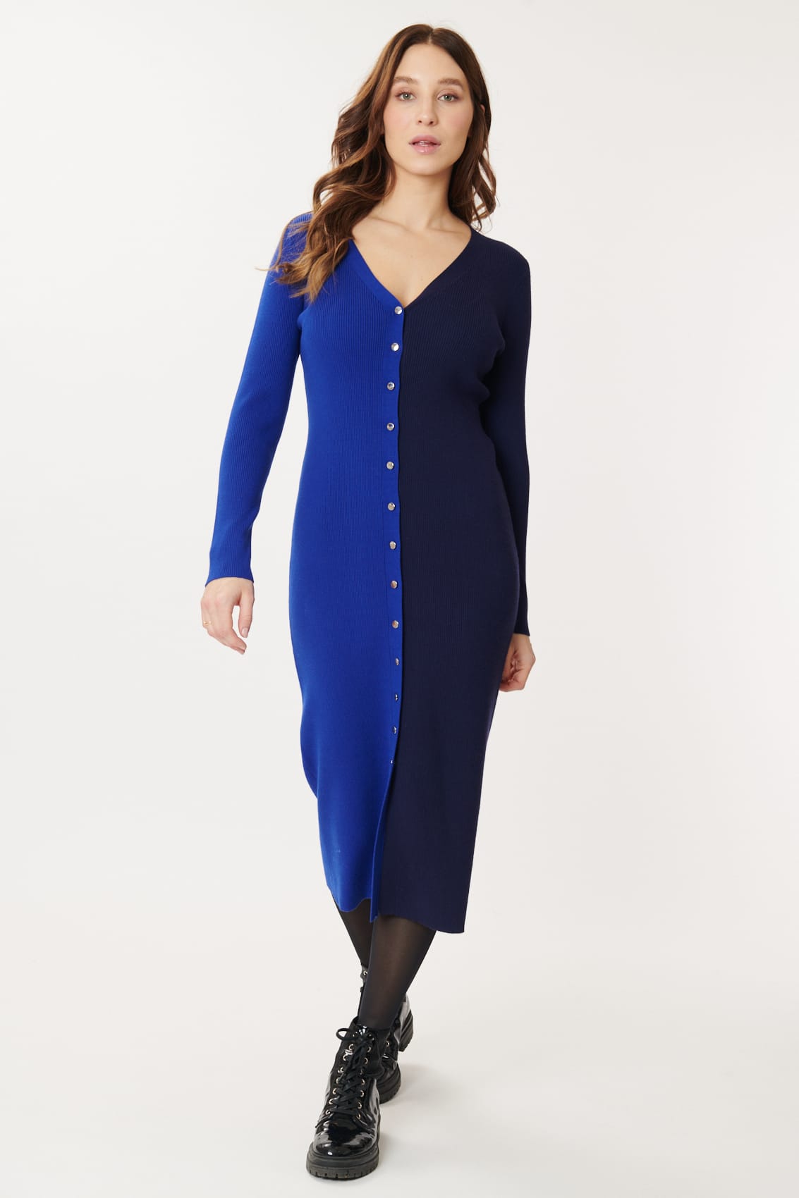 Derhy Navy & Blue Knitted Dress