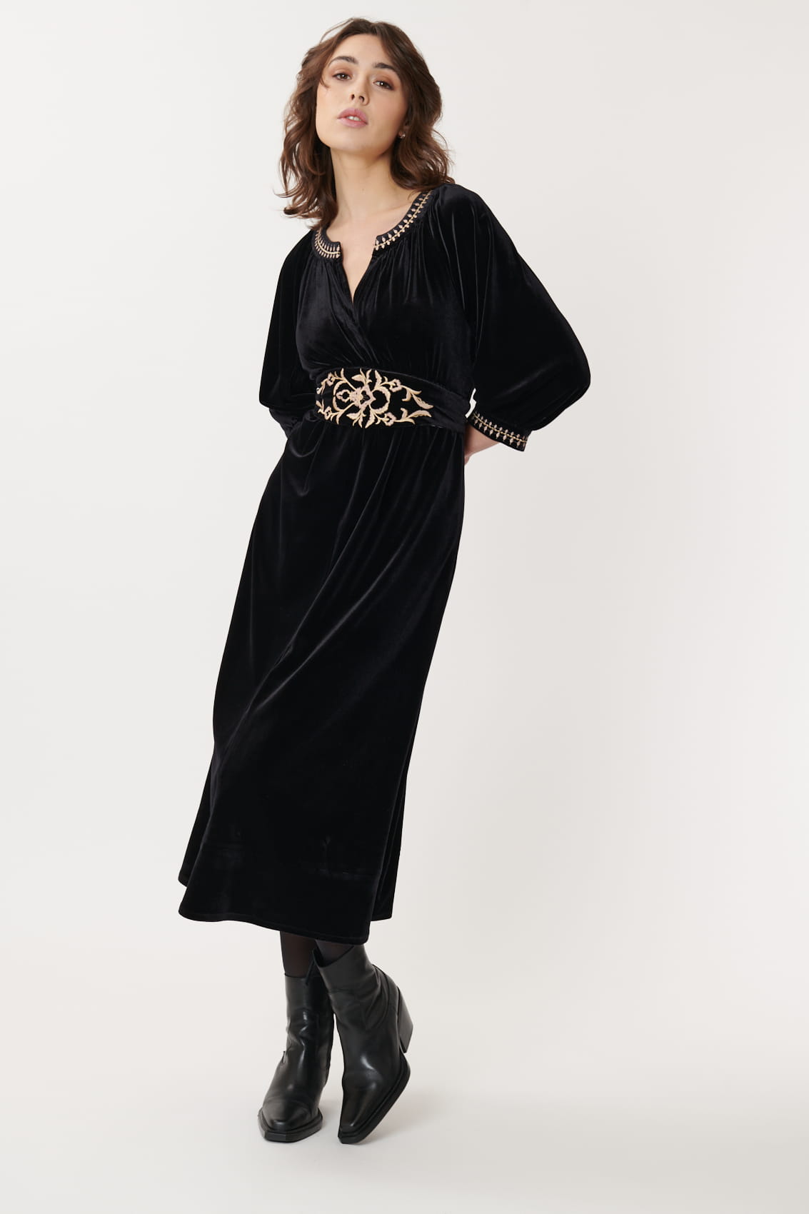 Derhy Velvet Embroidered Dress