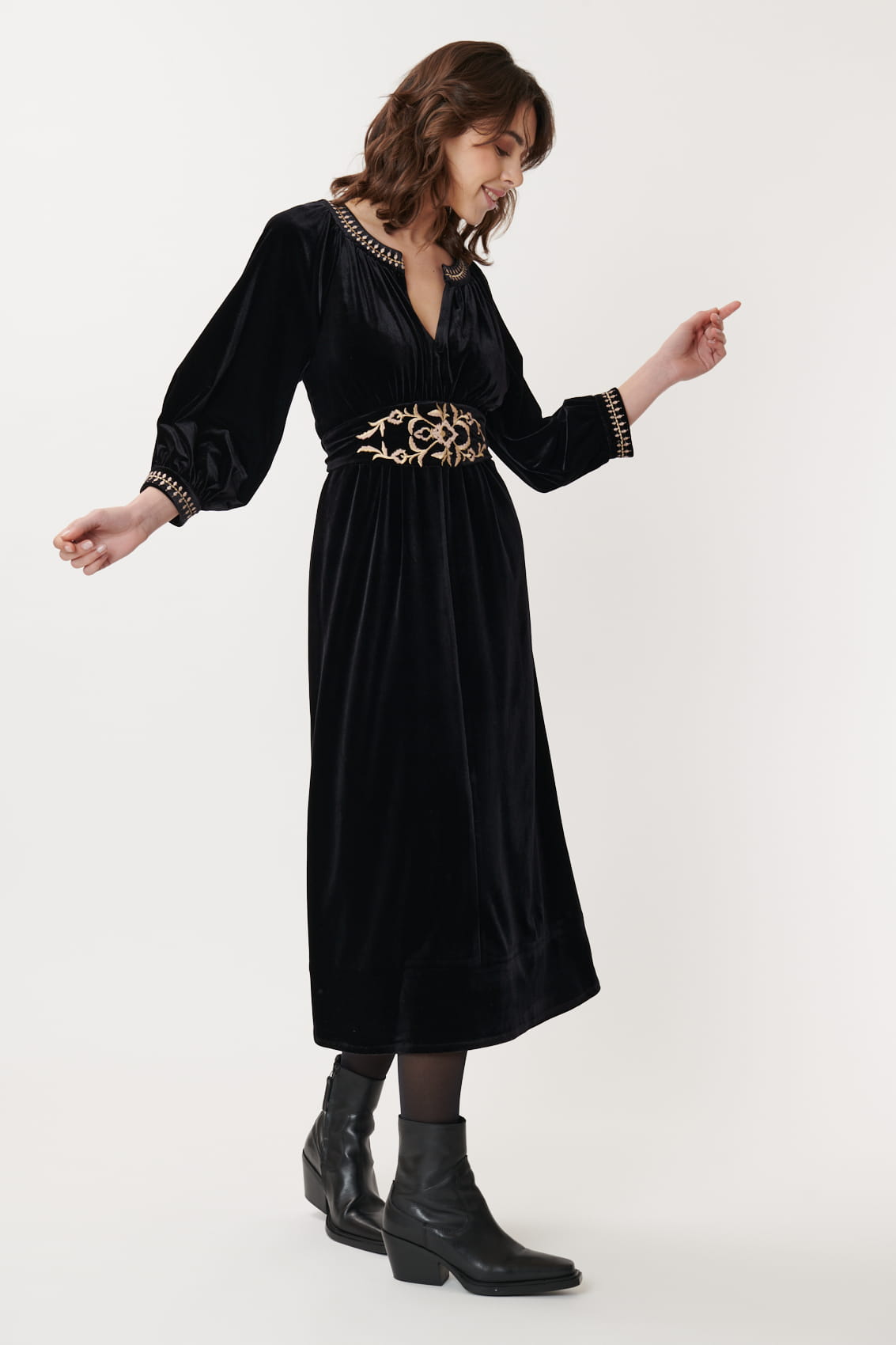 Derhy Velvet Embroidered Dress