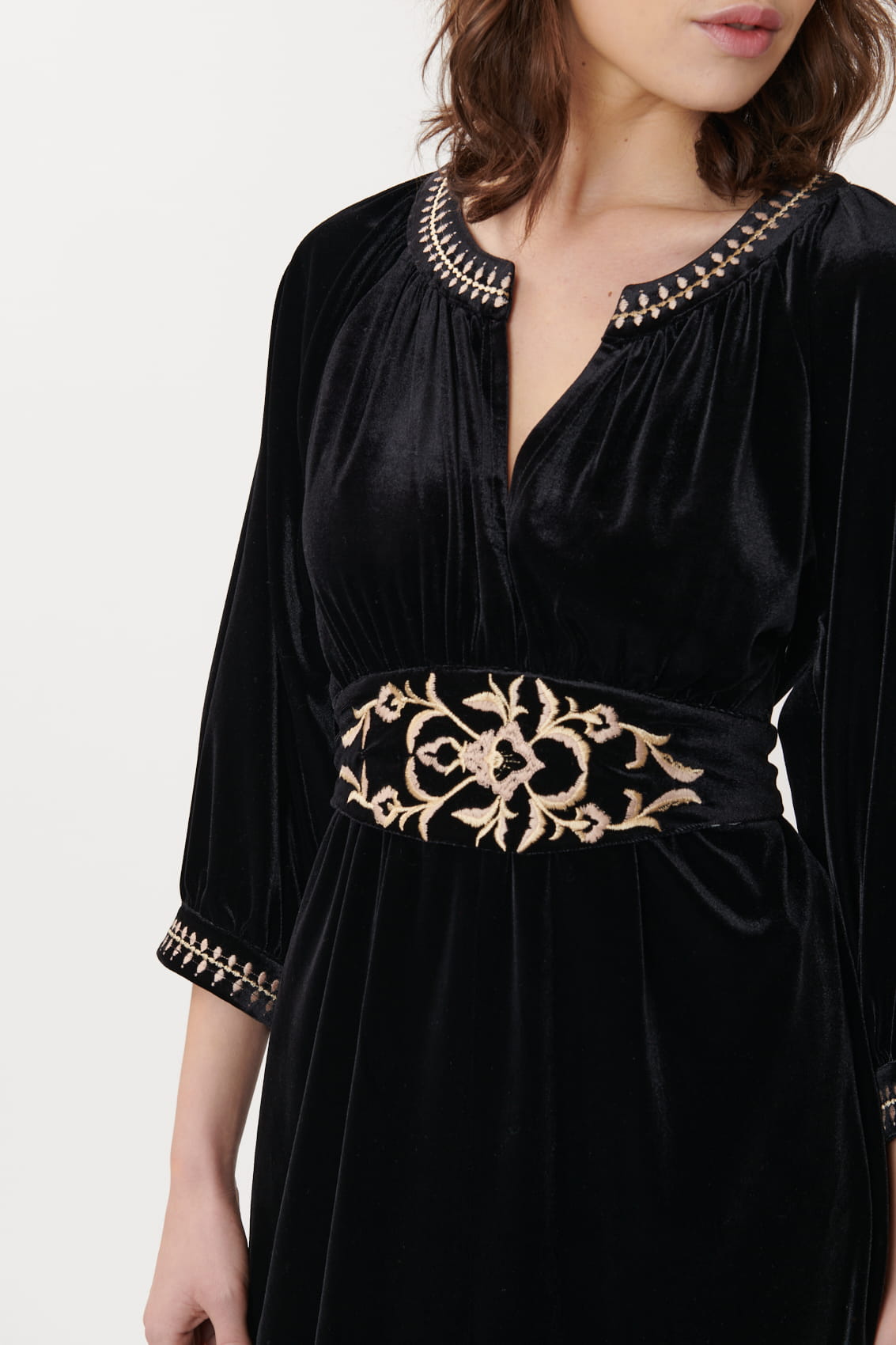 Derhy Velvet Embroidered Dress