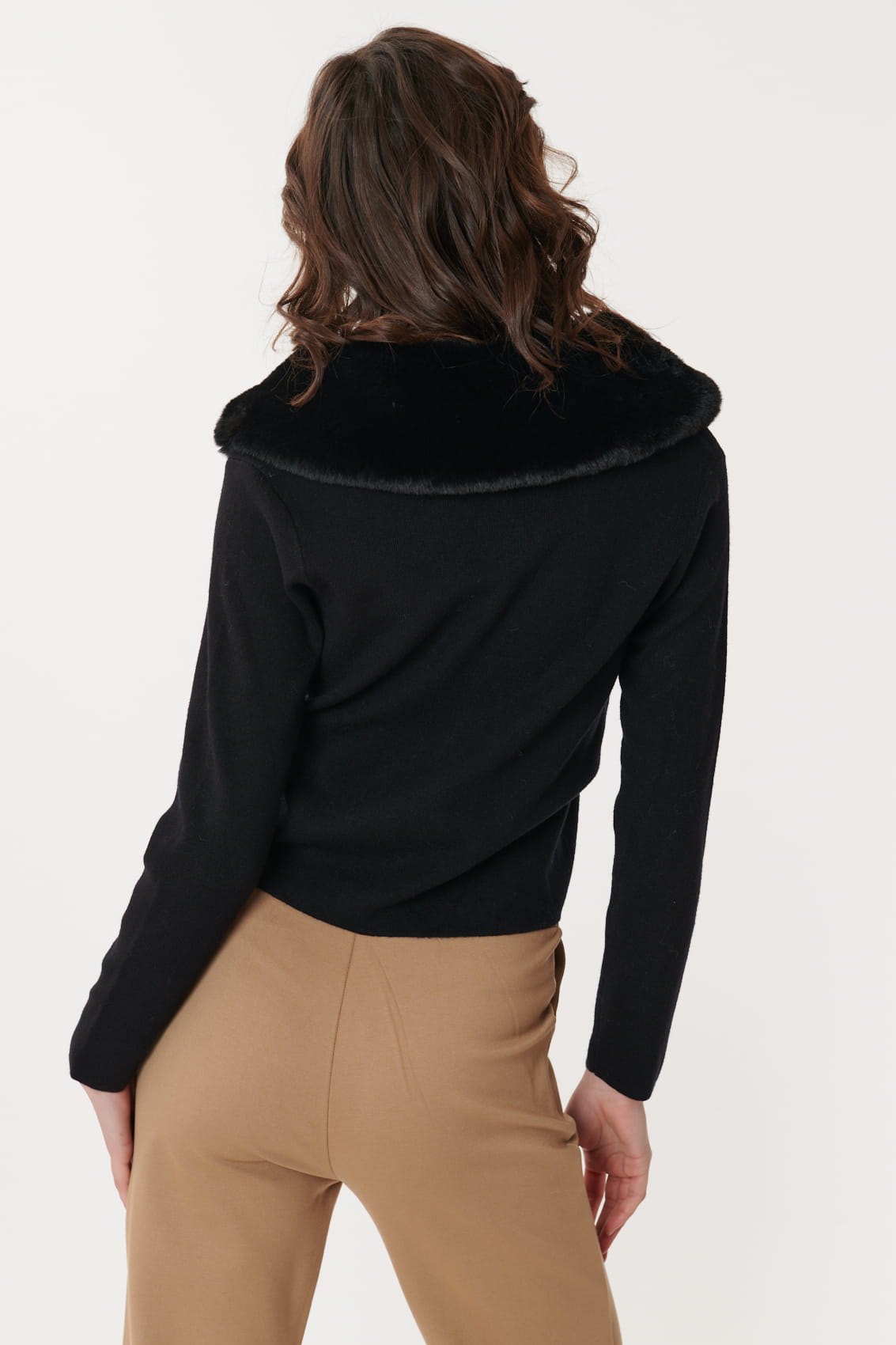 Derhy Faux Fur Collar Cardigan