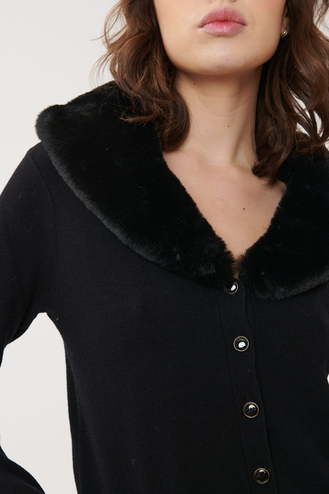 Derhy Faux Fur Collar Cardigan