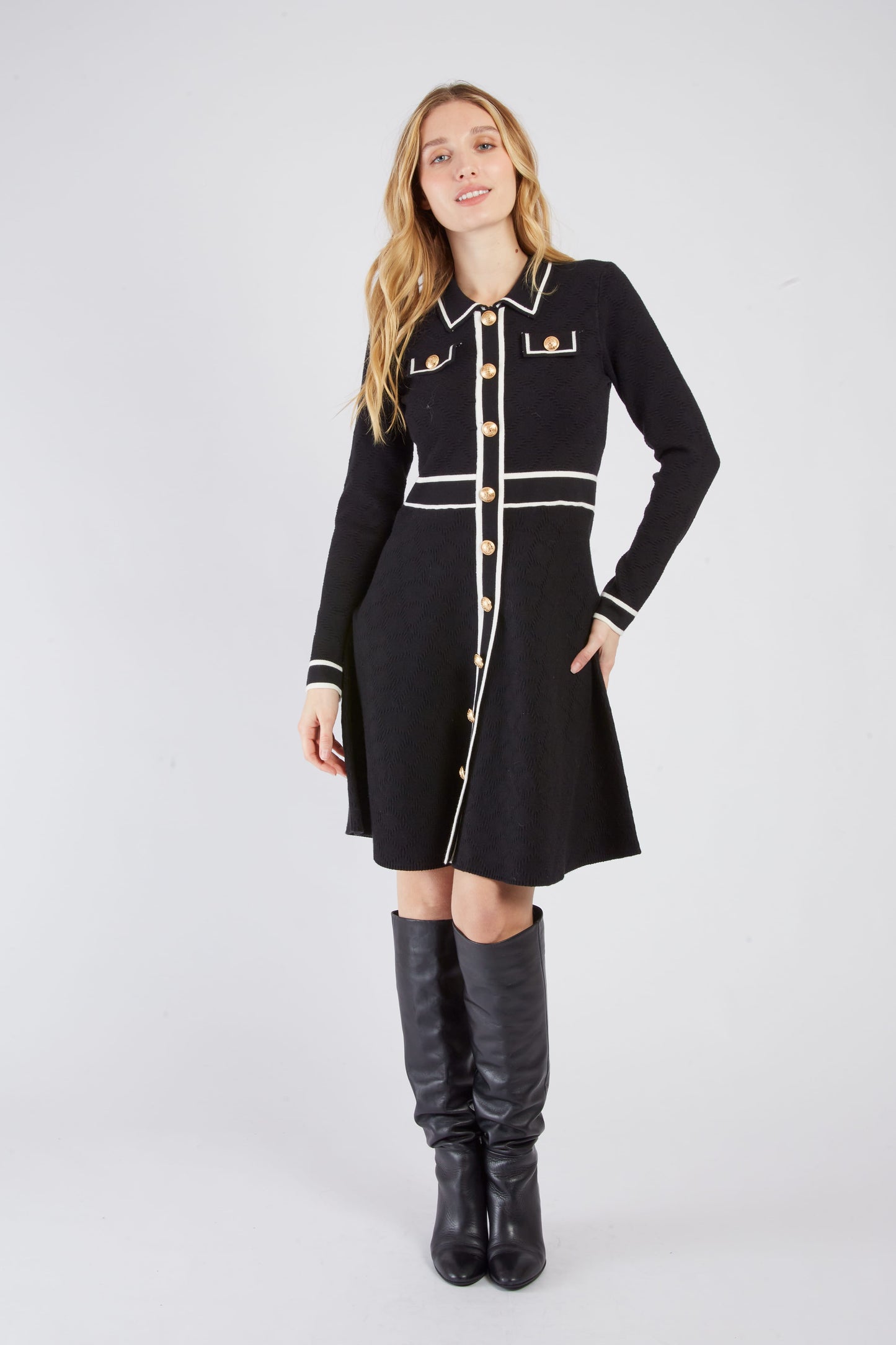 Derhy Black Knitted Button Up Dress Candice