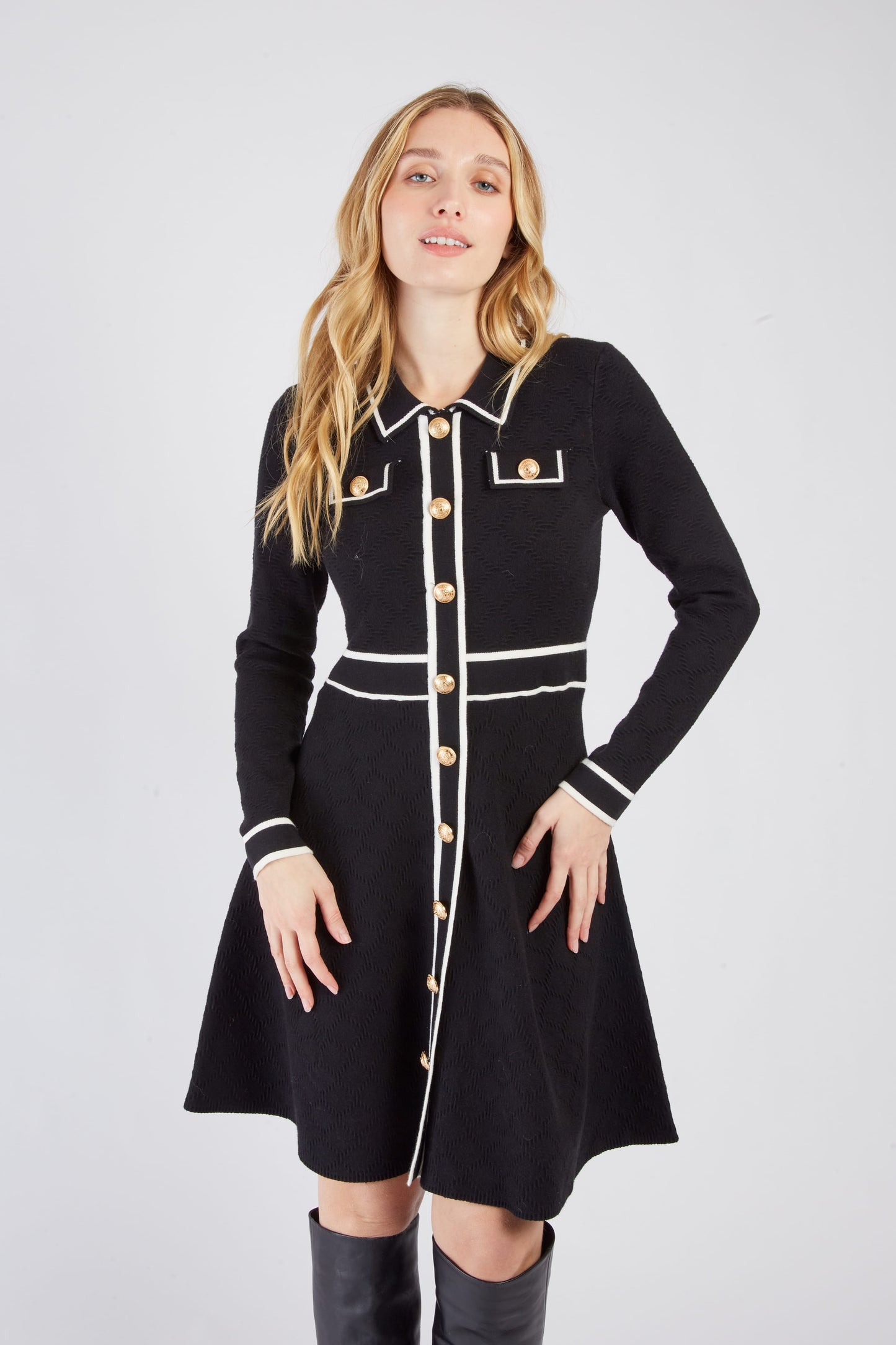 Derhy Black Knitted Button Up Dress Candice