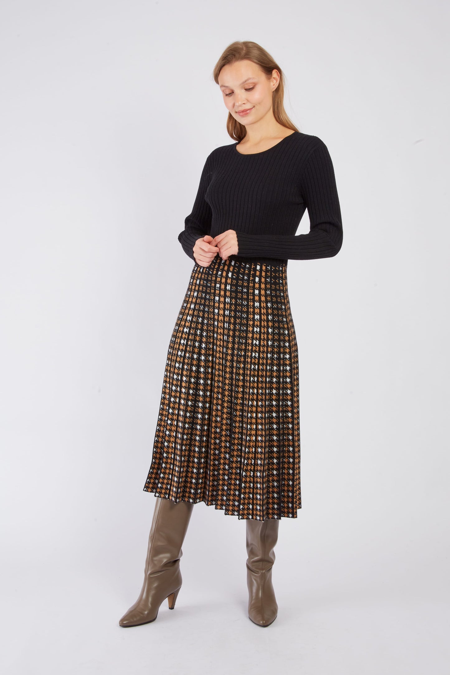 Derhy Black/Rust Knitted Dress Carlotta