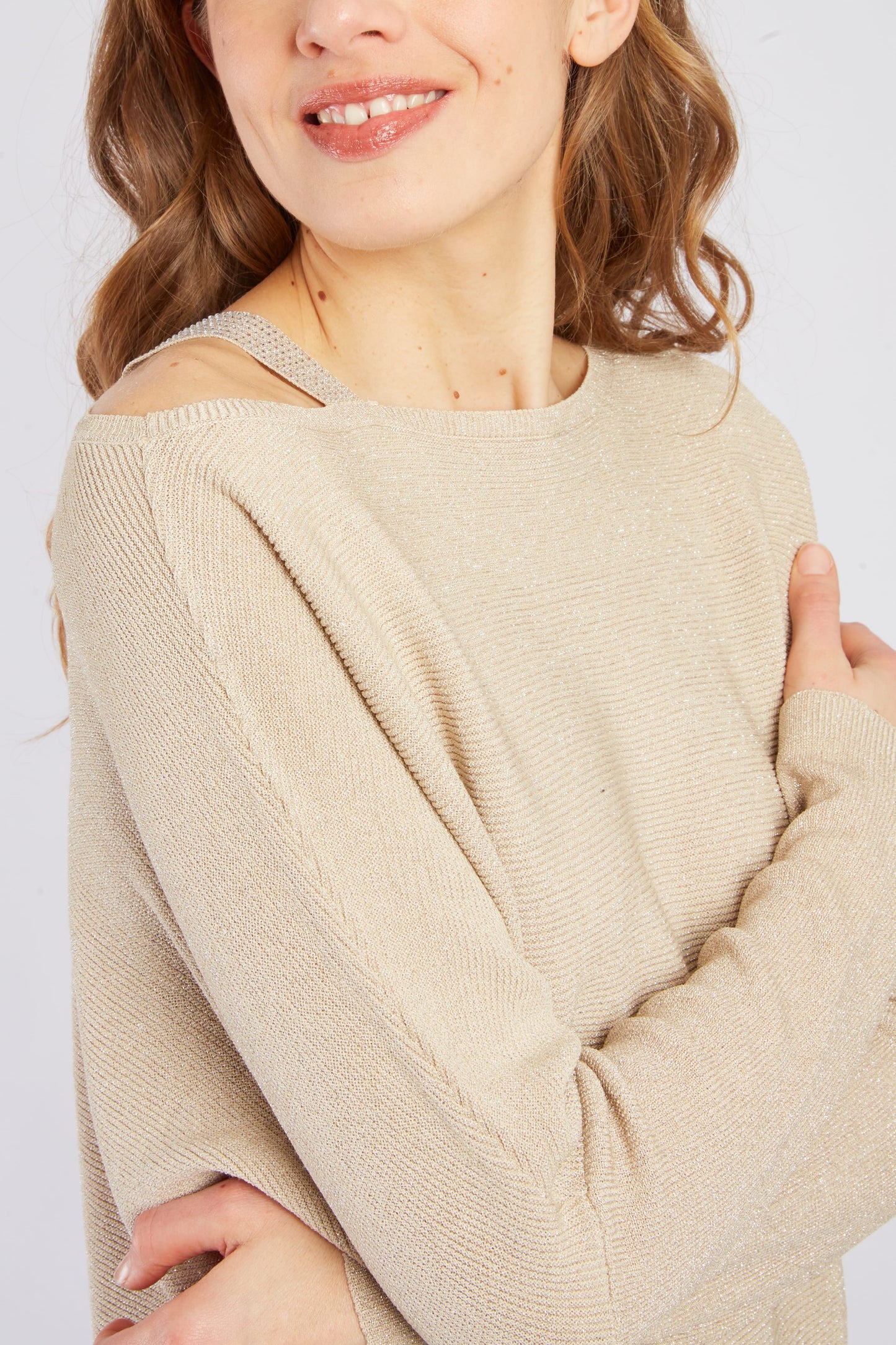 Derhy Beige Metallic Sweater Aimee