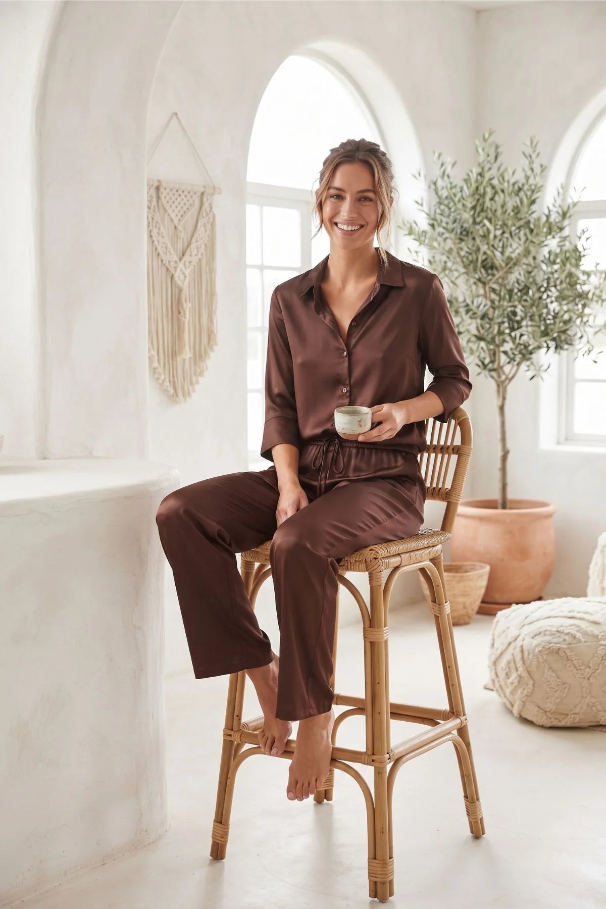 Derhy Brown Satin Trousers Capucine