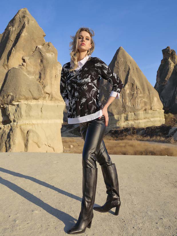 Dolcezza Metallic Mock Shirt Sweater