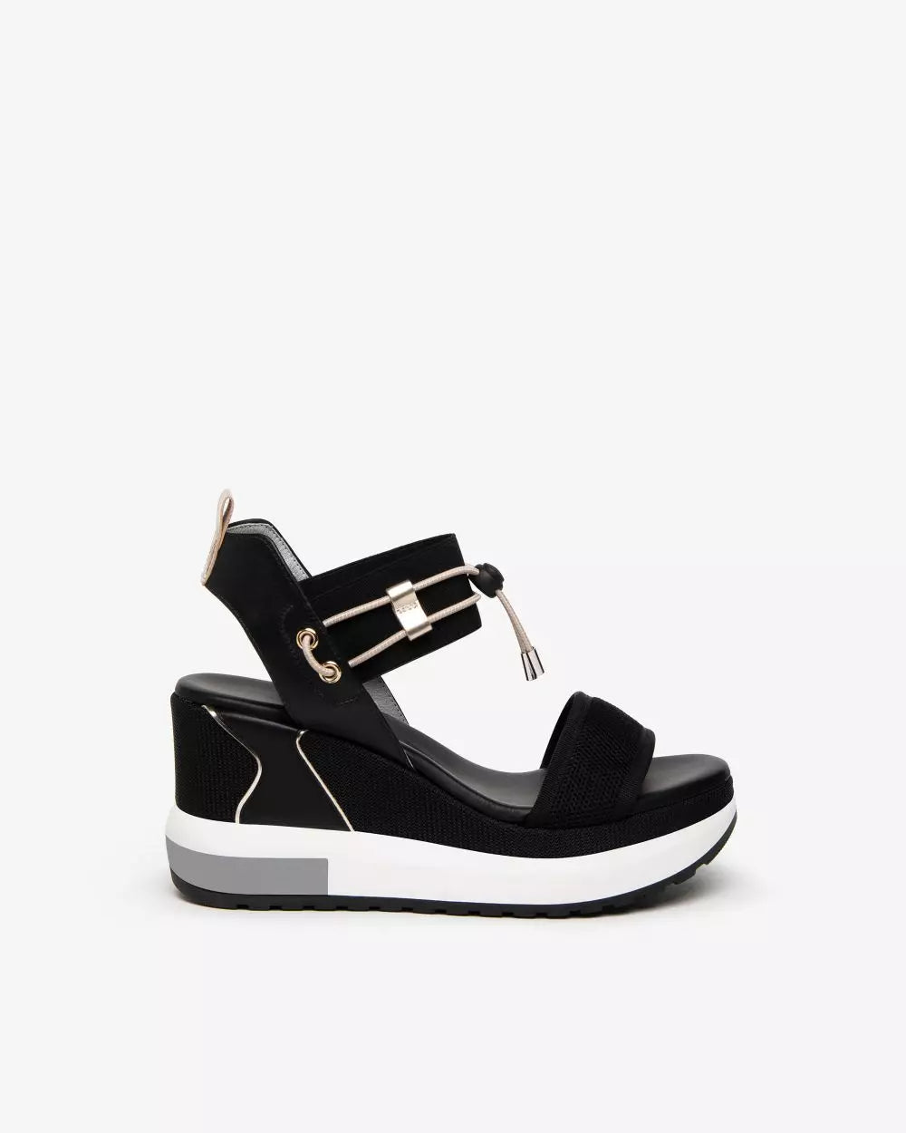 Nero Giardini Black Sporty Wedge Sandal E307753D