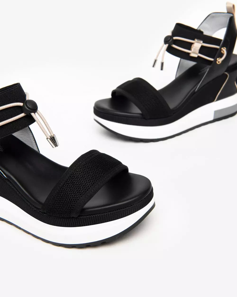 Nero Giardini Black Sporty Wedge Sandal E307753D