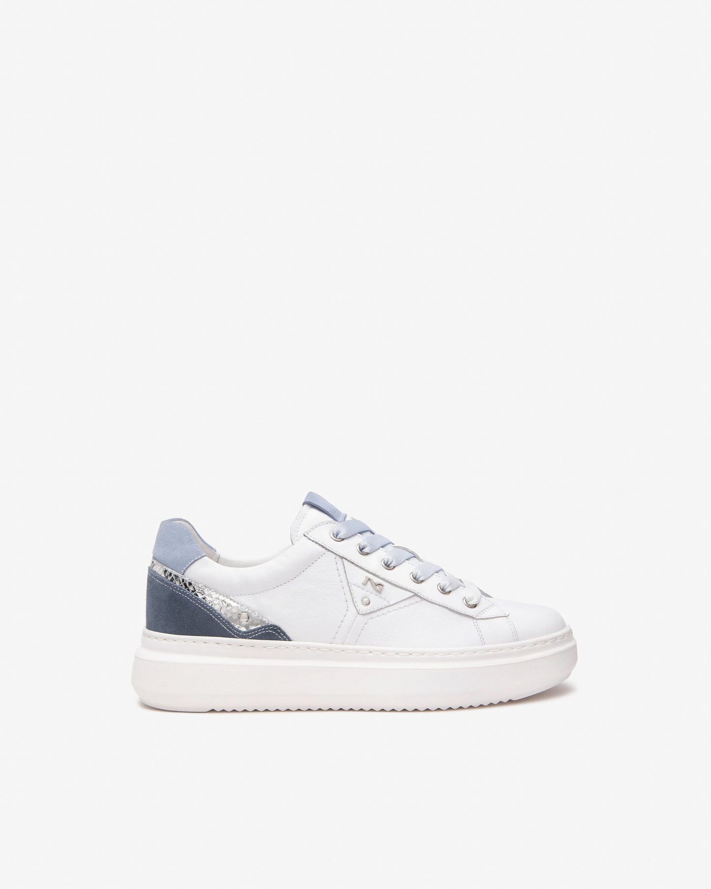 Nero Giardini White Trainer with Blue Laces E513040
