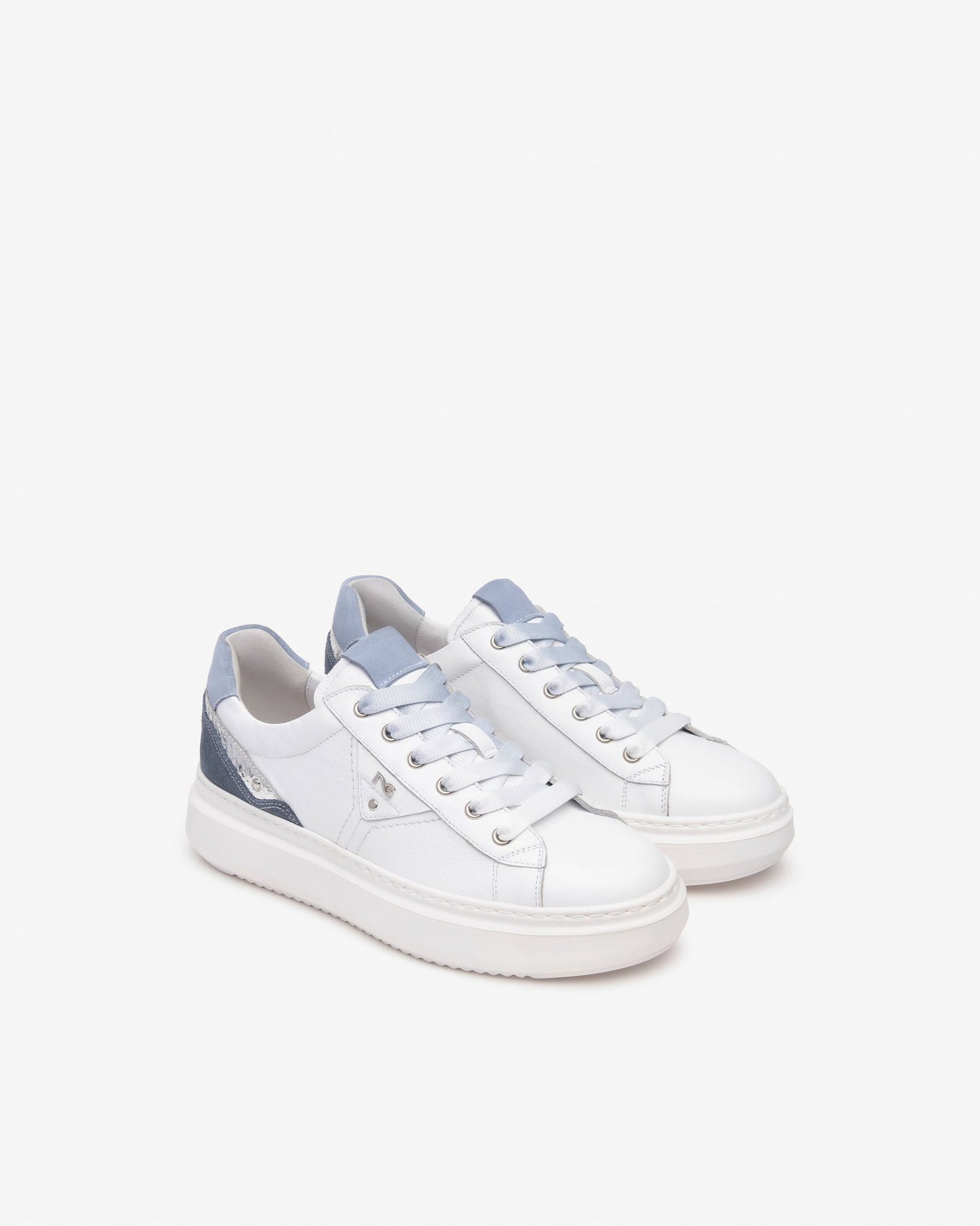 Nero Giardini White Trainer with Blue Laces E513040