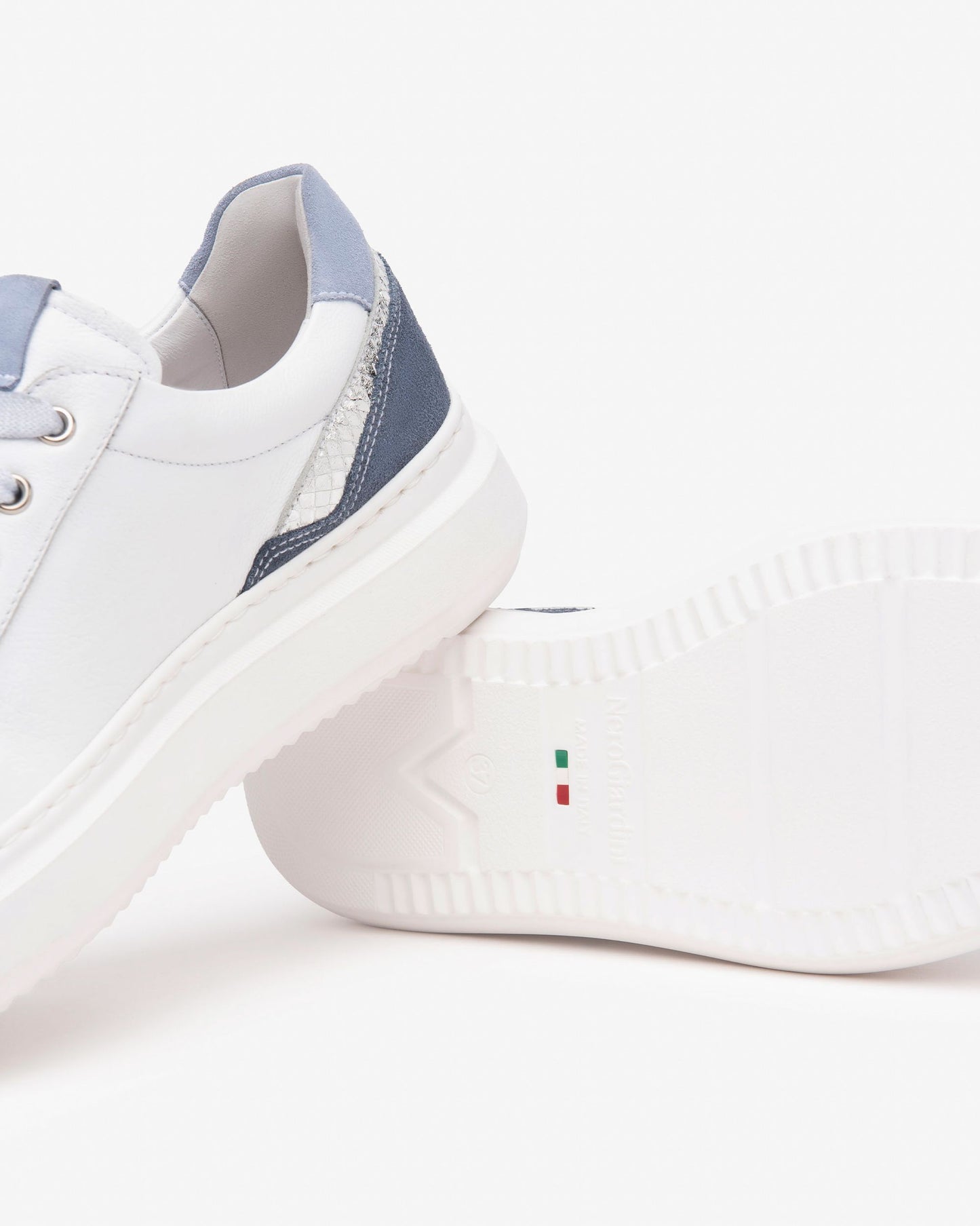 Nero Giardini White Trainer with Blue Laces E513040