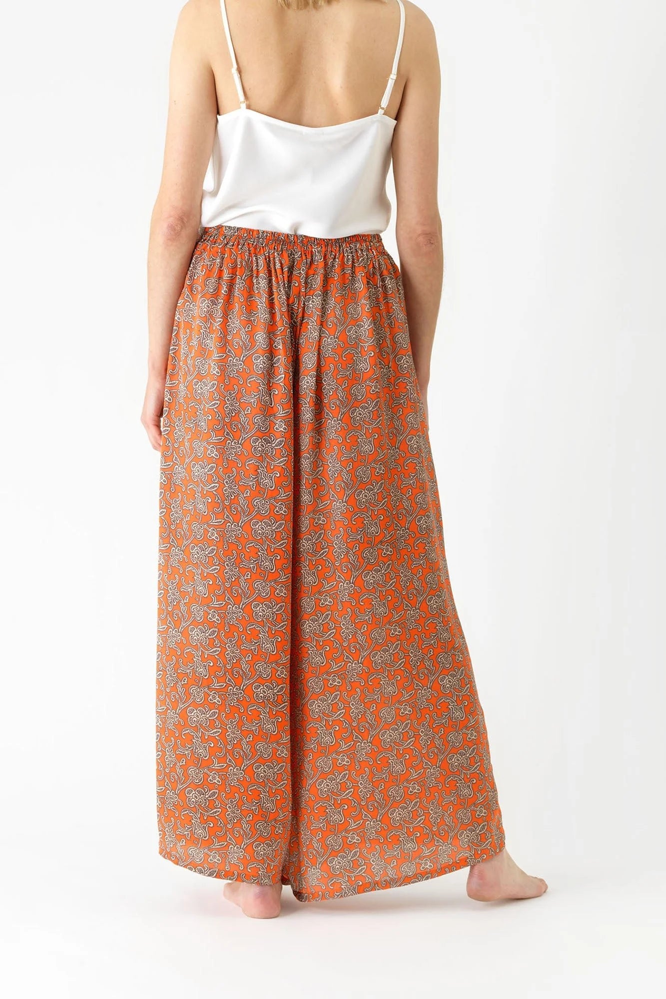 One Hundred Stars Floral Paisley Orange Palazzo Pants