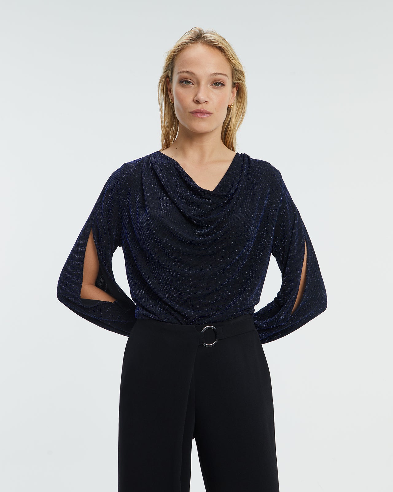 Paz Torras Metallic Blue Top