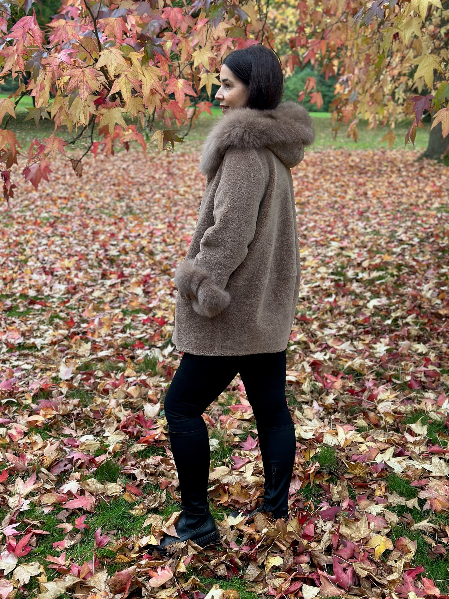 Levinsky Chestnut Sheepskin Coat with Fur Trim Franciane
