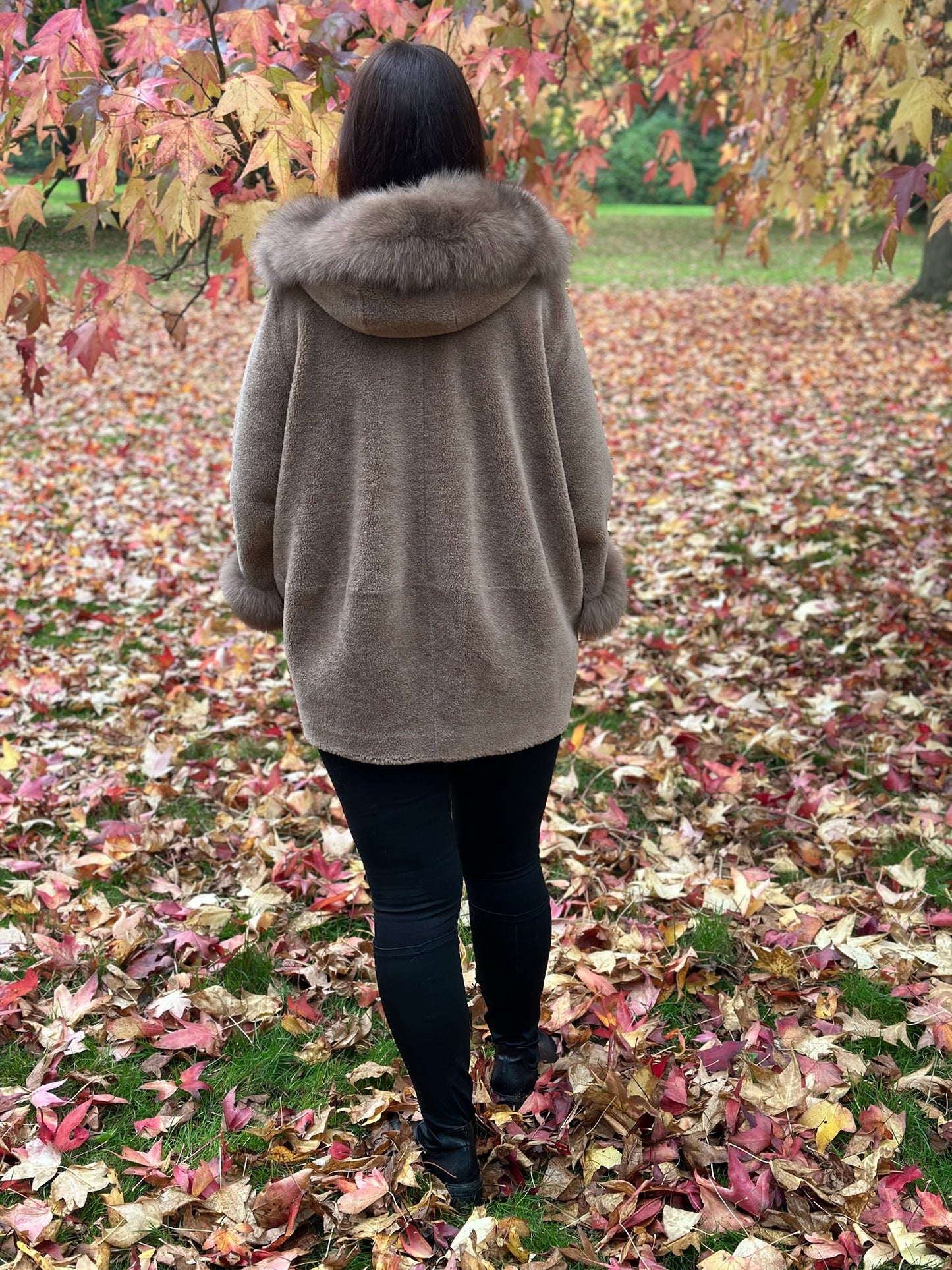 Levinsky Chestnut Sheepskin Coat with Fur Trim Franciane
