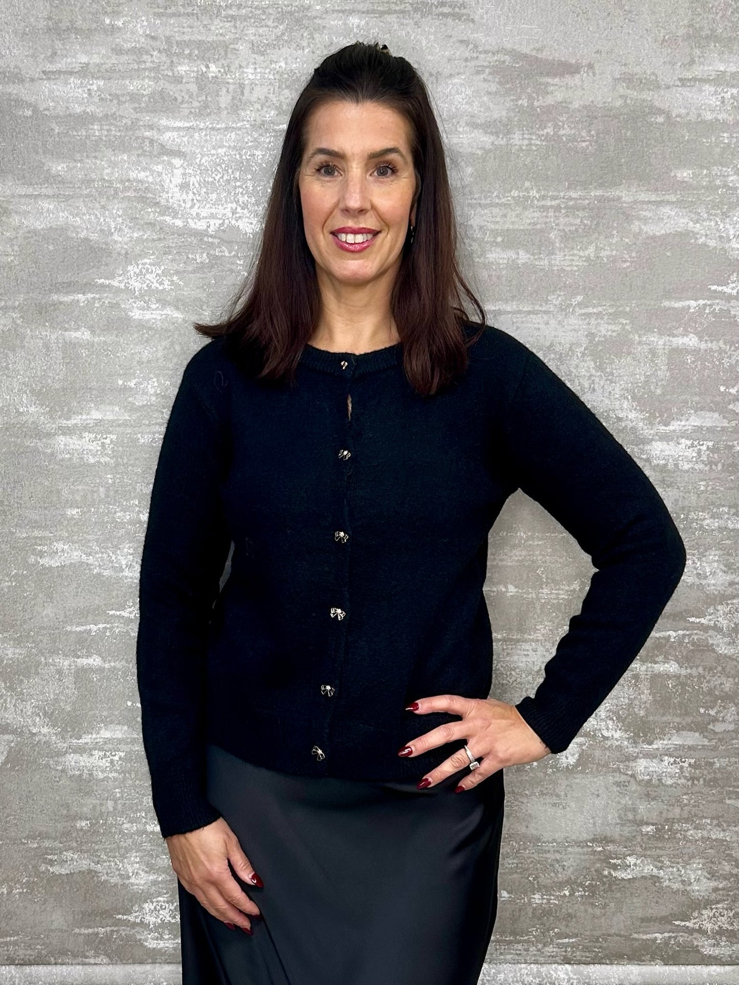 White Leaf Black Bow Cardigan LGN