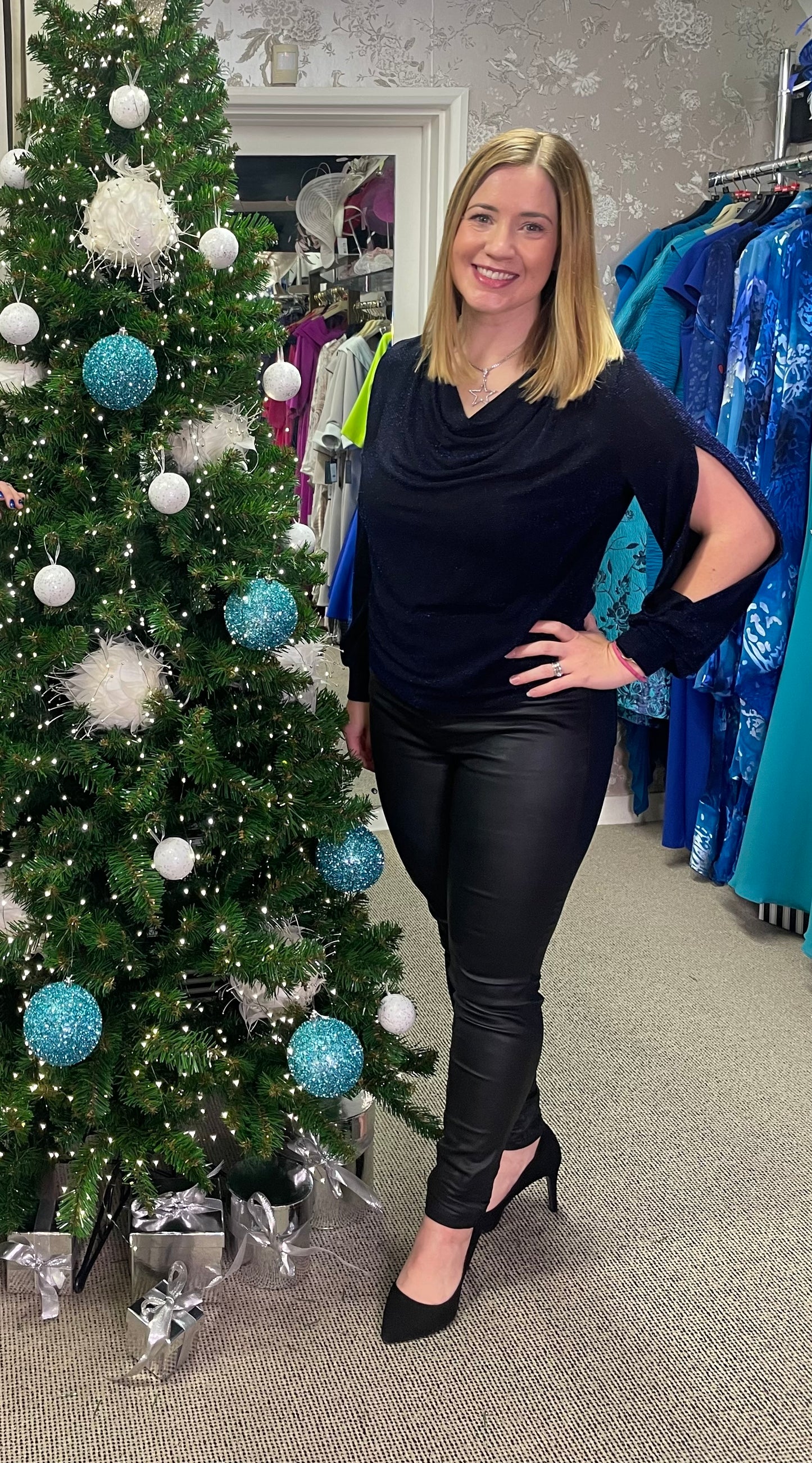 Paz Torras Metallic Blue Top