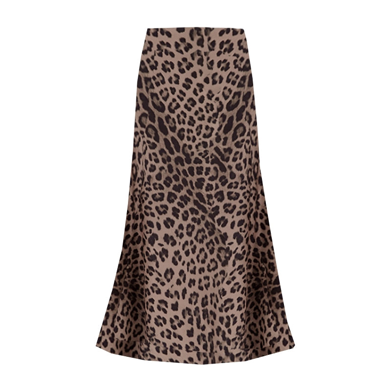 White Leaf Leopard Print Skirt LGN22L