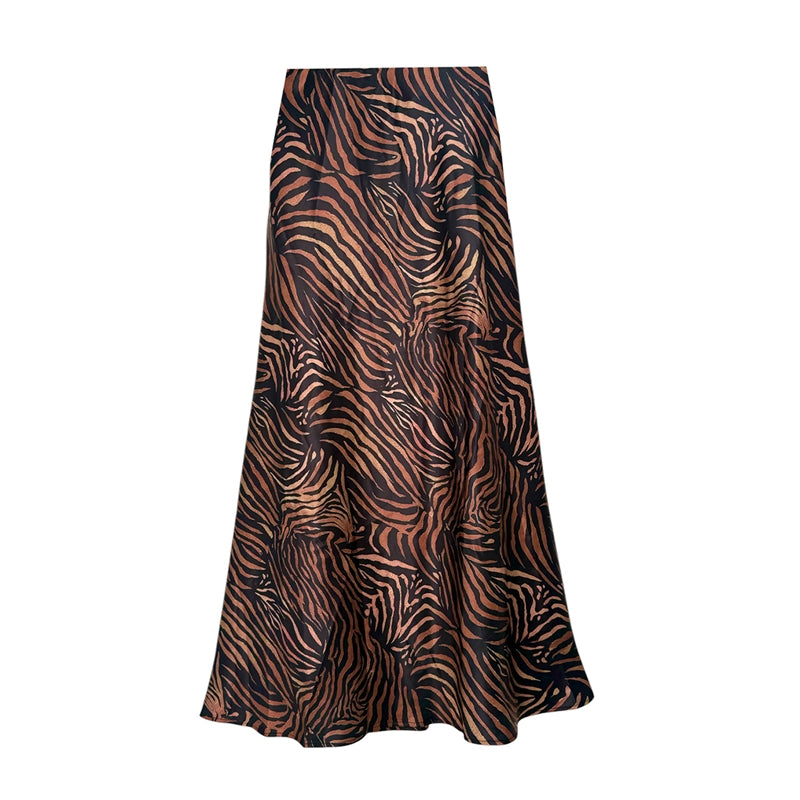 White Leaf Tiger Print Satin Skirt LGN22