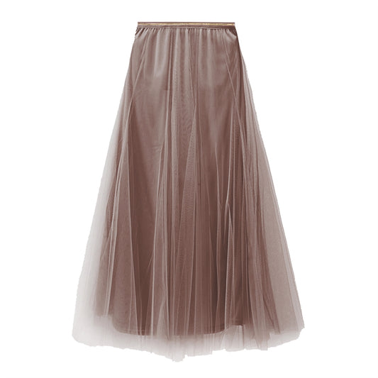 White Leaf Tulle Layer Skirt in Mink LGQ23MK