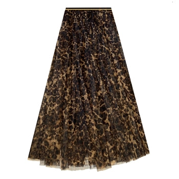 White Leaf Tulle Skirt in Large Leopard LGQ45L