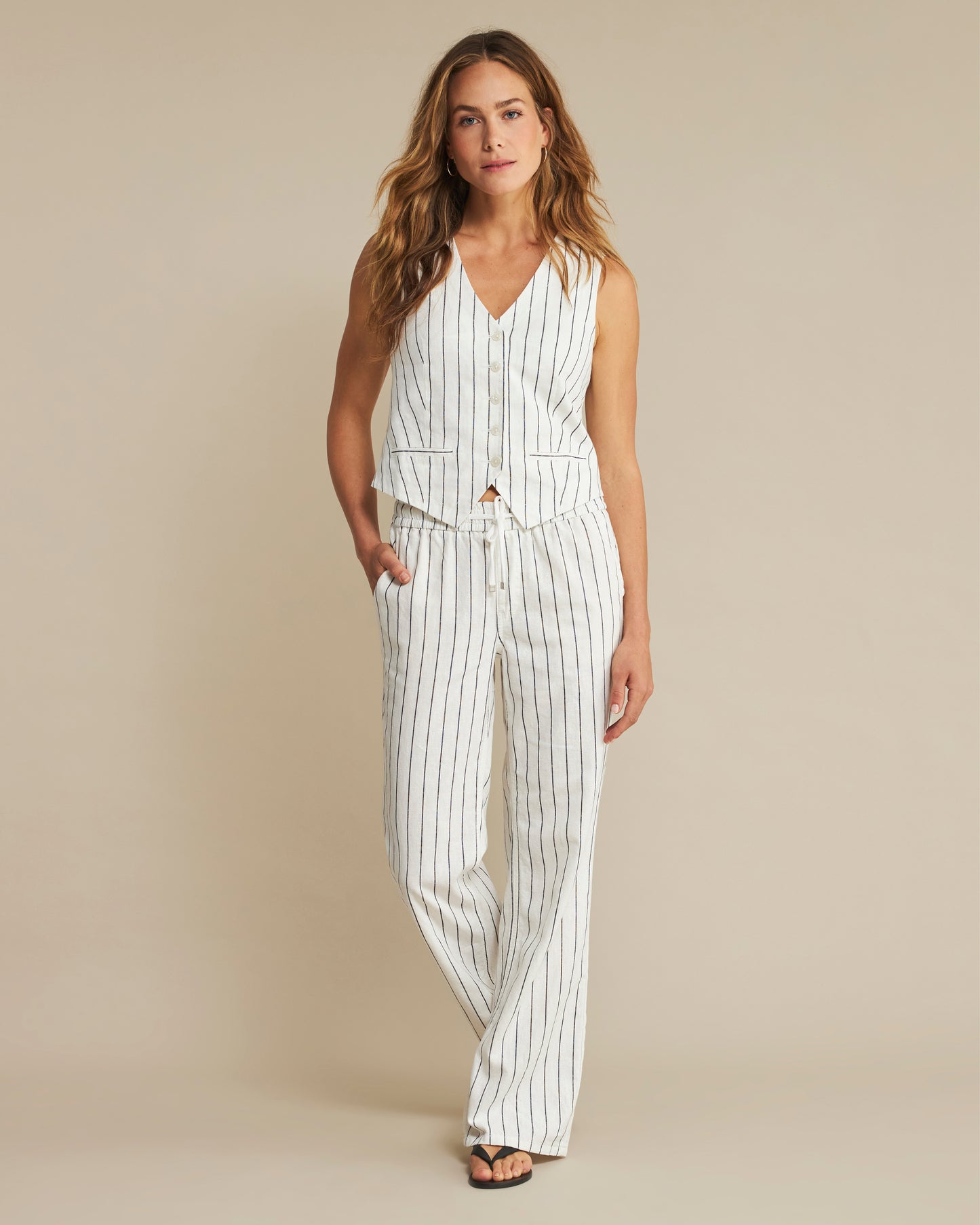 Red Button Navy Collette Stripe Trousers SRB4441